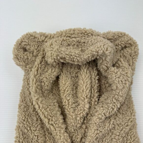Dances & Marvel Sherpa Teddy Bear Hood Jacket Beige Tan Fuzzy Zip Women’s Medium - Picture 4 of 10